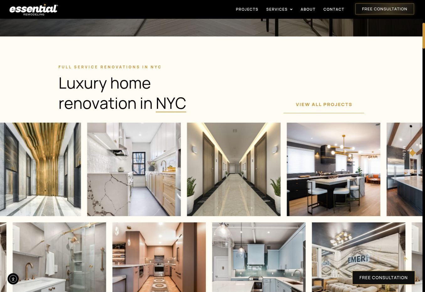 Essential Remodeling website: The project gallery: a contrasting light canvas for the work.